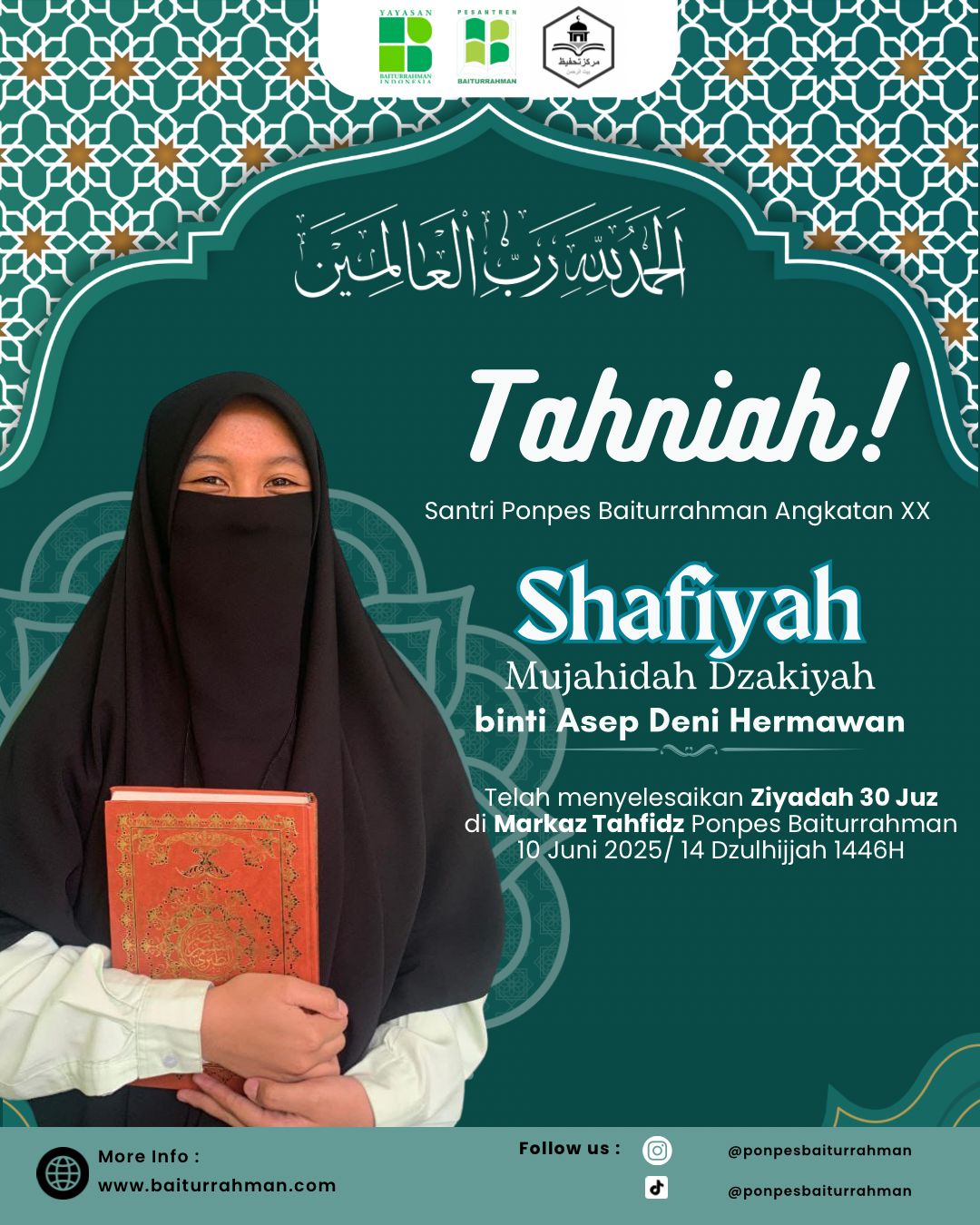 Tahniah “Shafiyah Mujahidah Dzakiyah Hafidz 30 Juz”